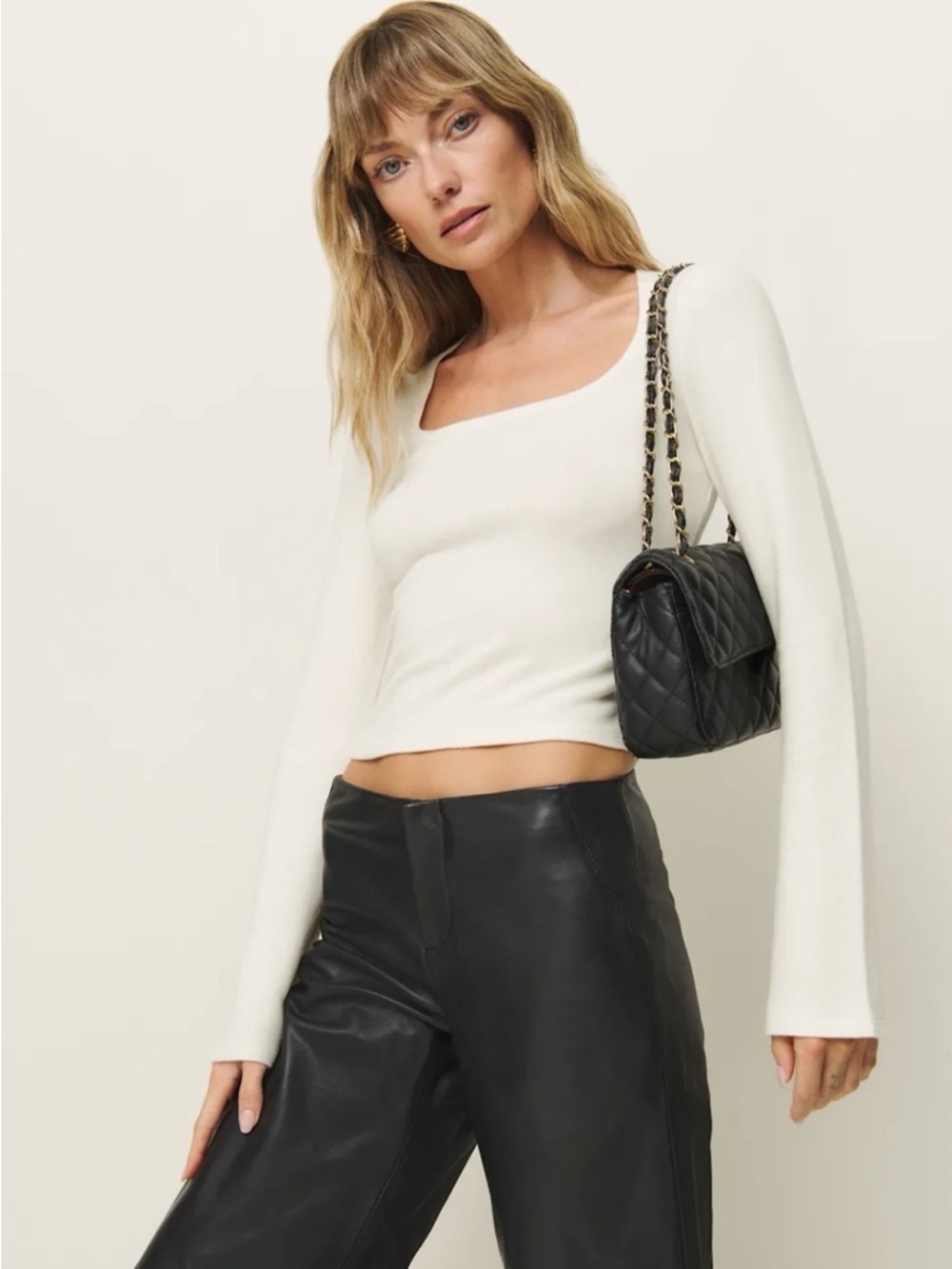 Reformation Devon Knit Top Long Sleeve Square Neck - M - Fior di Latte